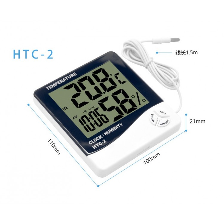 Цифровой термометр + гигрометр HTC-2 с выносным датчиком  